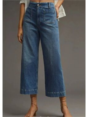 Pilcro Wide-Leg Cropped Jeans in Medium Blue